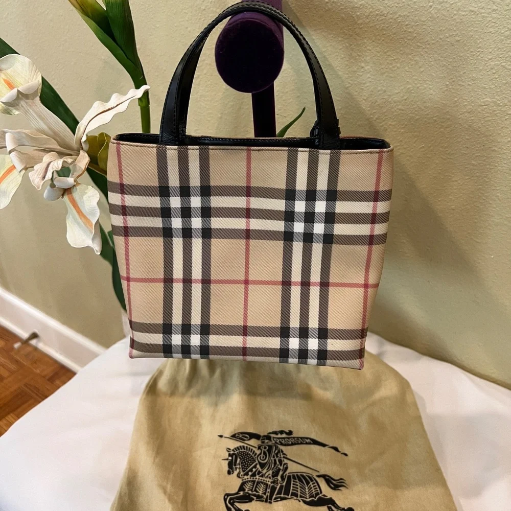 Burberry London Nova Check Coated Canvas Mini Tote Tan Black - Picture 3 of 16